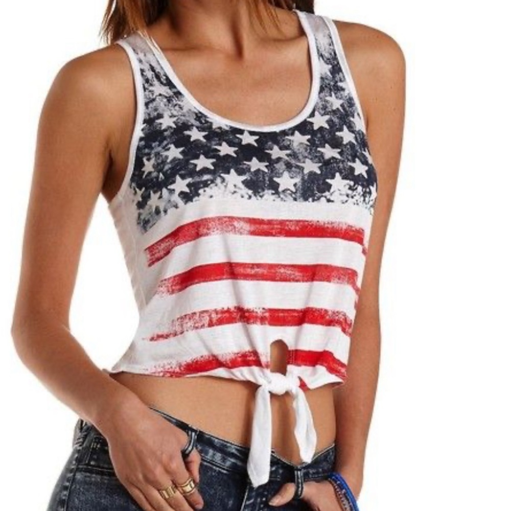 Charlotte Russe American Flag Front Tie Tank Top sz Medium M